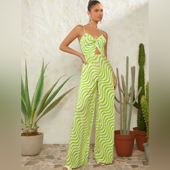 SHEIN Pants - L'Amorae Wave Plisse Twist Cut Out Cami Wide Leg Jumpsuit